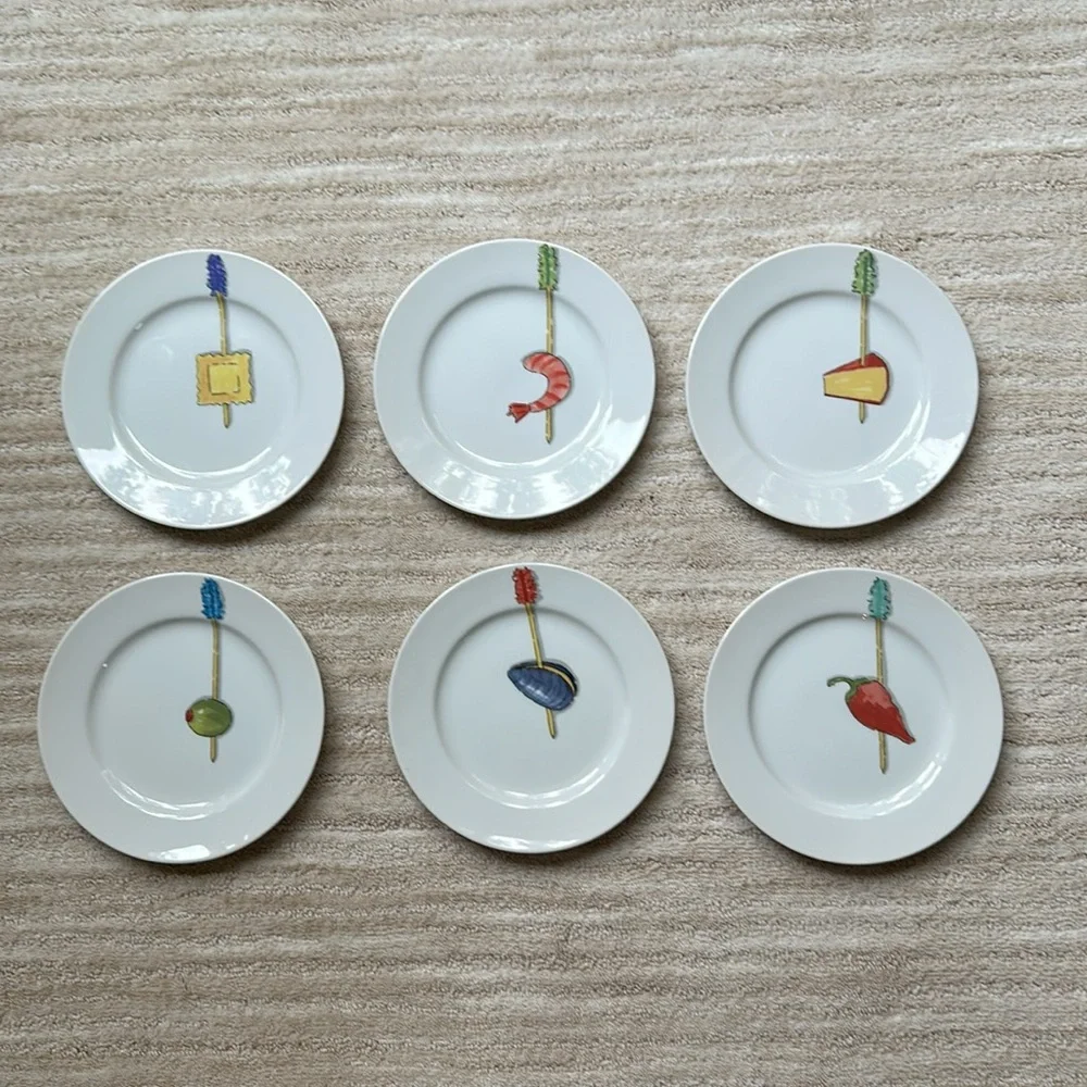 Crate & Barrel Tidbits Set of 6 Appetizer Plates 6½